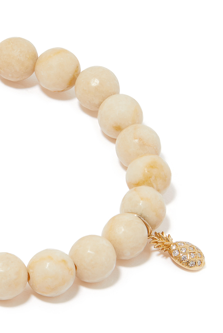 Pineapple Charm Bracelet, Jasper Beads with 14K Yellow Gold & Diamonds
